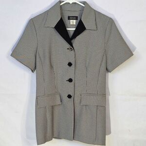 Vintage Spago Houndstooth Short Sleeve Blazer Jacket Black White Contrast 4P S